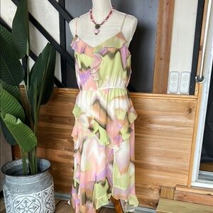 Multicolor Ruffle Dress party summer wedding dress size large Steve Madden